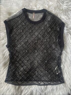Embellished Mesh Tank Top